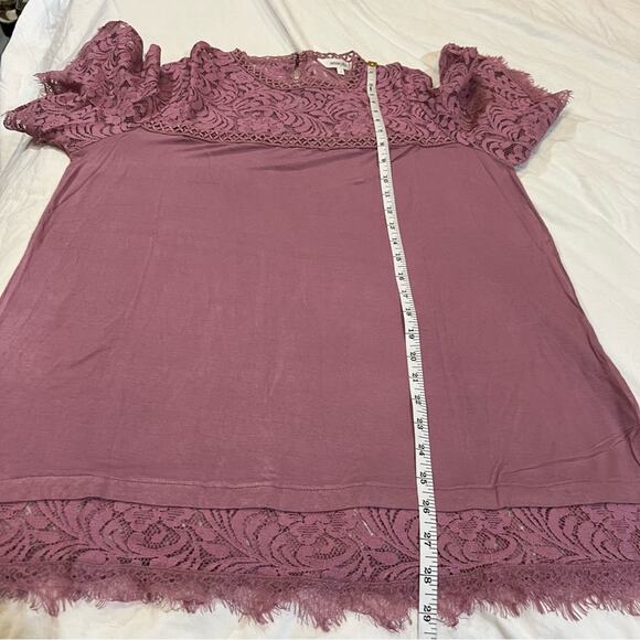 Amaryllis Womens Mauve Mock Neck Lace Yoke Butterfly Sleeve Blouse Top Size M - Picture 9 of 14